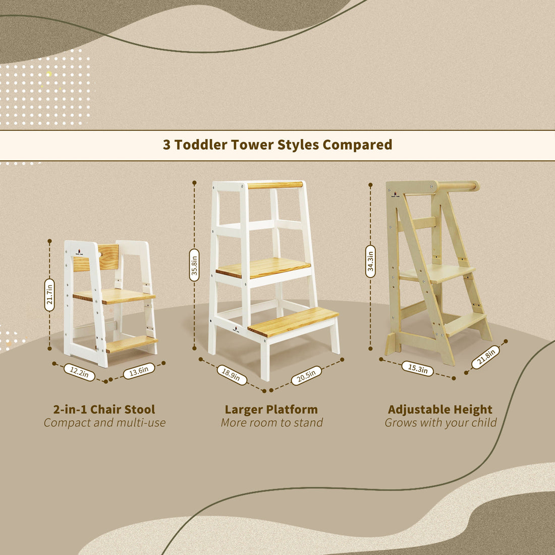 Toddler Tower Comparison: 2-in-1 Chair Stool vs Full-Size Tower vs Adjustable Height Tower