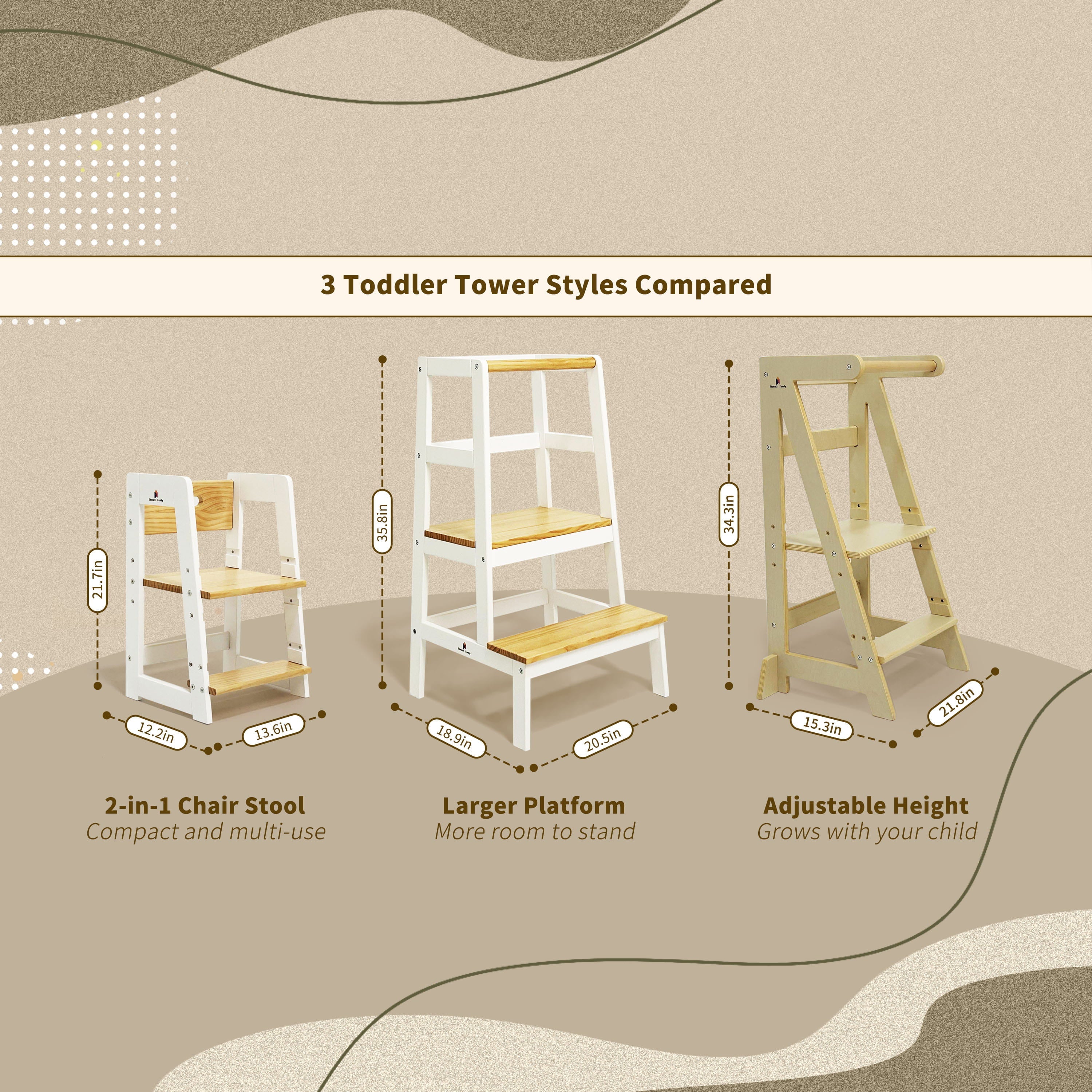 Toddler Tower Comparison: 2-in-1 Chair Stool vs Full-Size Tower vs Adjustable Height Tower