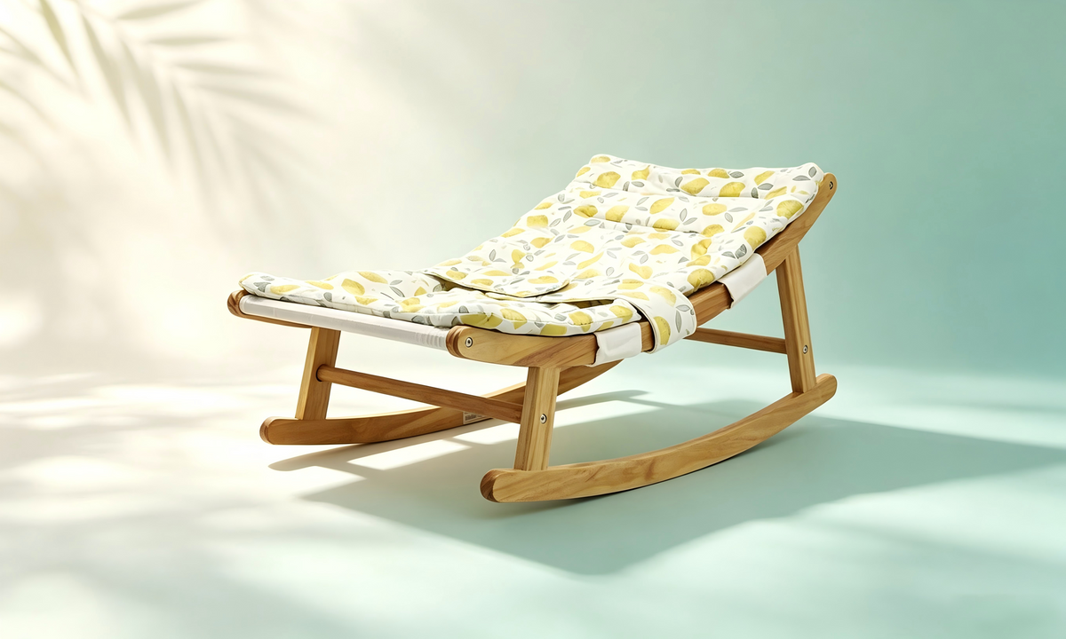 Damoch Family Multi Baby Lounger with 15° tilt, curved base, cotton fabric, and New Zealand Pine frame for babies and toddlers.