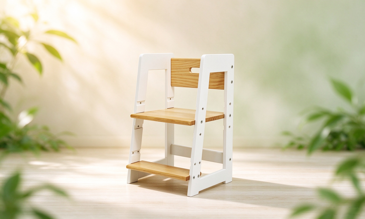 Lightweight New Zealand pine kids stool with built-in handles, portable wooden step stool for toddlers