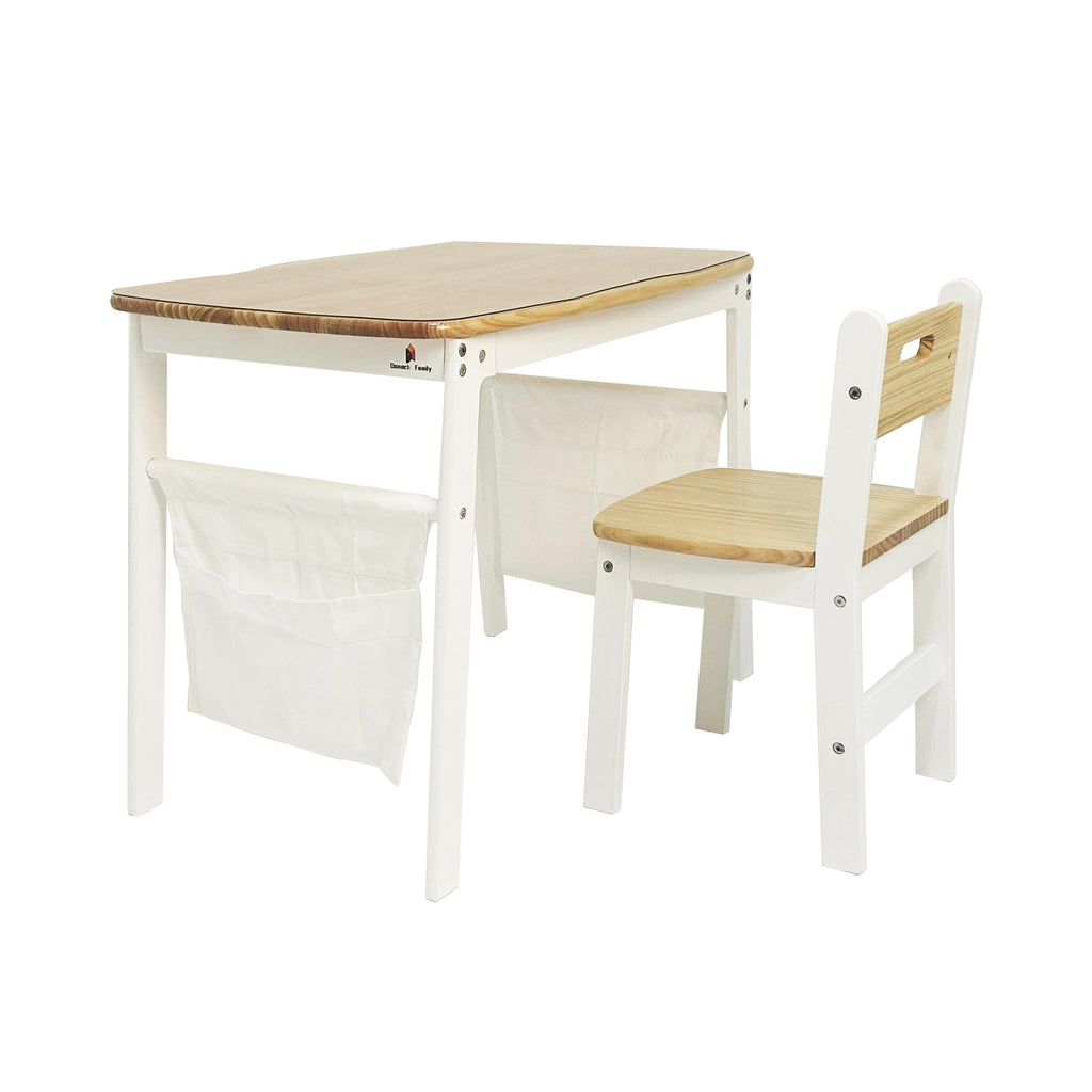 Damoch Family® My First Desk - Montessori Kids Desk & Chair Set (Ages 3-8) - Natural Wood Study Table with Ergonomic Chair, PVC Protector & Storage Bags - Learning Station for Homework, Crafts, Art - Damoch Family