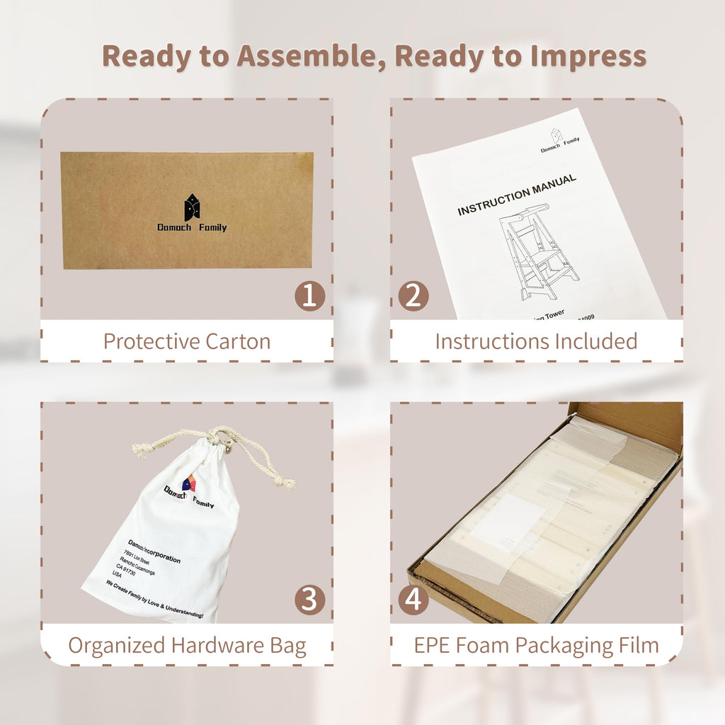 Damoch Family® Premium Kitchen Step Stool for Kids - Toddler Counter Standing Tower Helper Stool | CPSC/REACH/CPC Certified | Non-Toxic Eiffel Tower Design | Height Adjustable For Different Ages - Damoch Family