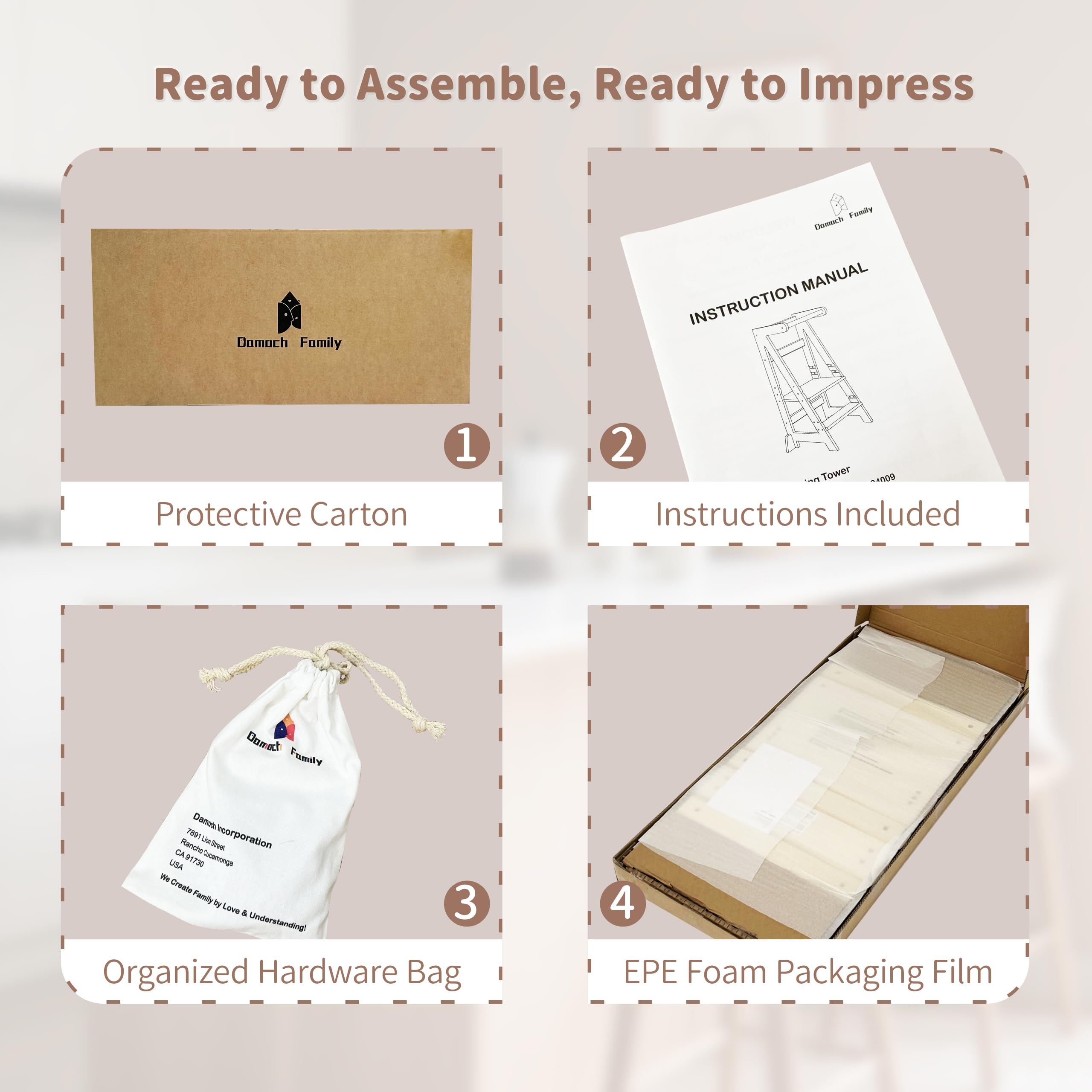 Damoch Family® Premium Kitchen Step Stool for Kids - Toddler Counter Standing Tower Helper Stool | CPSC/REACH/CPC Certified | Non-Toxic Eiffel Tower Design | Height Adjustable For Different Ages - Damoch Family