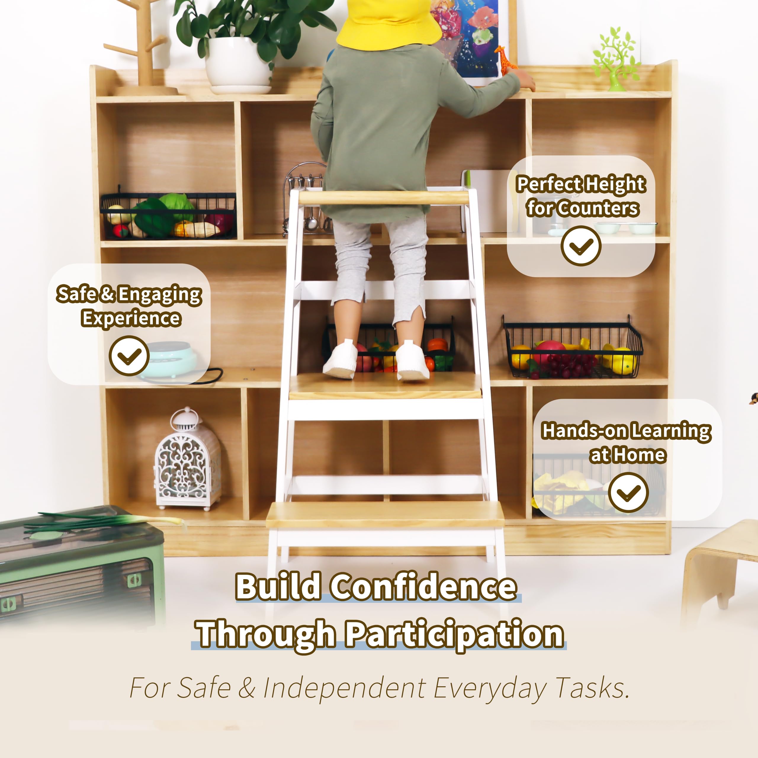 Damoch Family® Premium Solid MOORE Toddler Kitchen Step Stool - A-Shaped Safety Design | CPSC/REACH/CPC Certified | Kids Counter Standing Tower for Cooking, Washing Hands & Brushing Teeth - Damoch Family