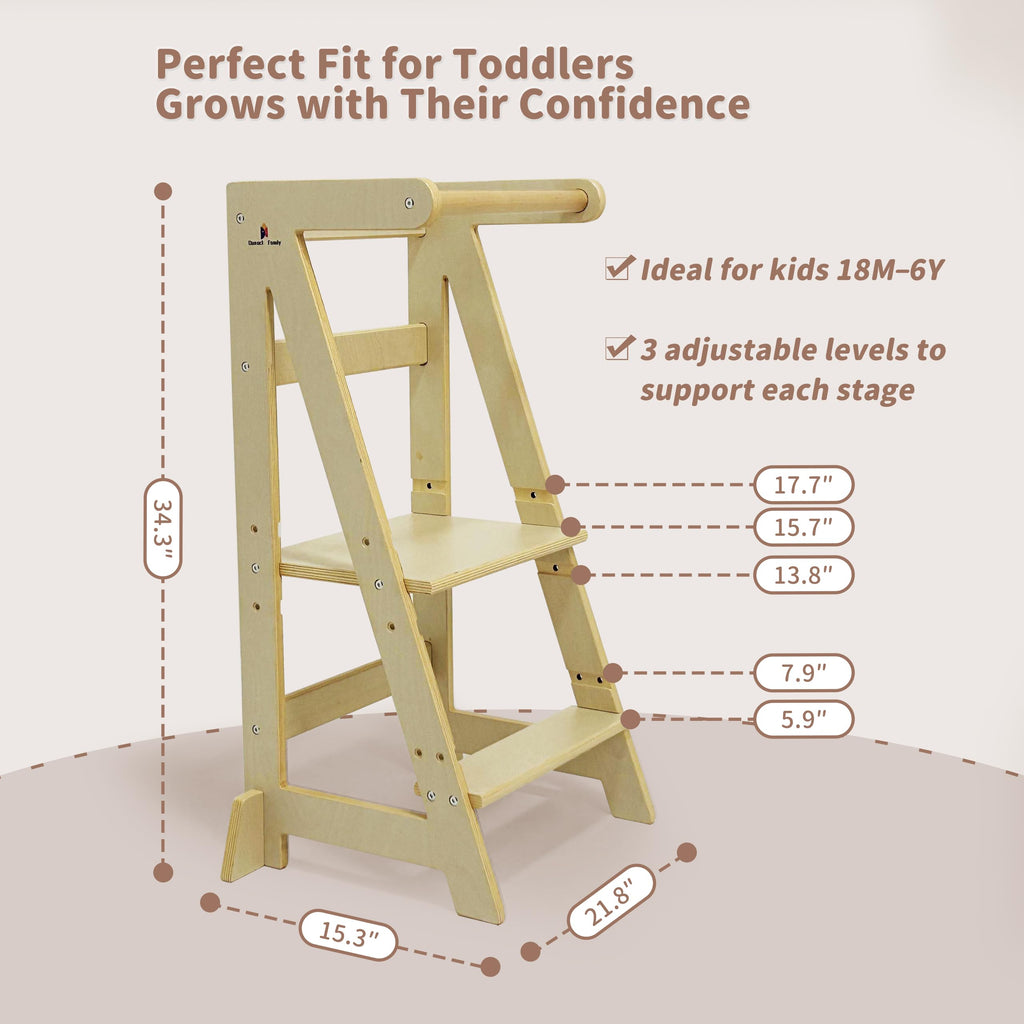 Damoch Family® Premium Kitchen Step Stool for Kids - Toddler Counter Standing Tower Helper Stool | CPSC/REACH/CPC Certified | Non-Toxic Eiffel Tower Design | Height Adjustable For Different Ages - Damoch Family