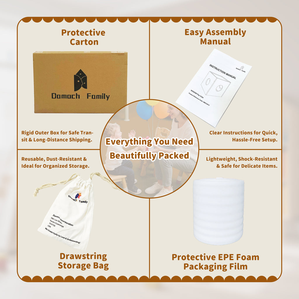 Damoch Family® Wisdom Play Cube – Montessori 5-in-1 Kids Play & Activity Table, Play Cube and Activity Center, Toy Box Storage Organizer, Building Blocks & Base Plate, Bedside Table & Cat Hideout - Damoch Family