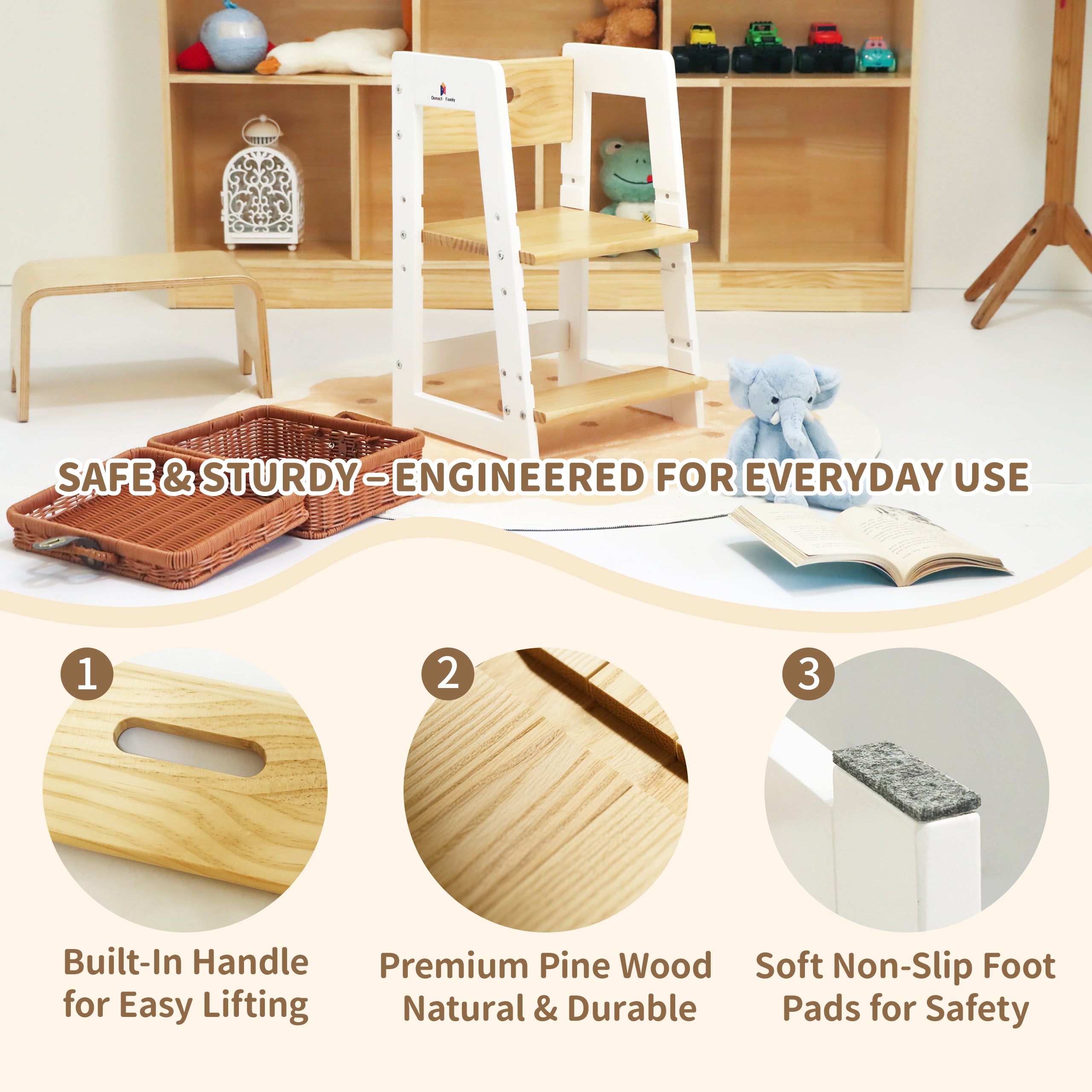 Multi-purpose stool serving as playroom activity seat