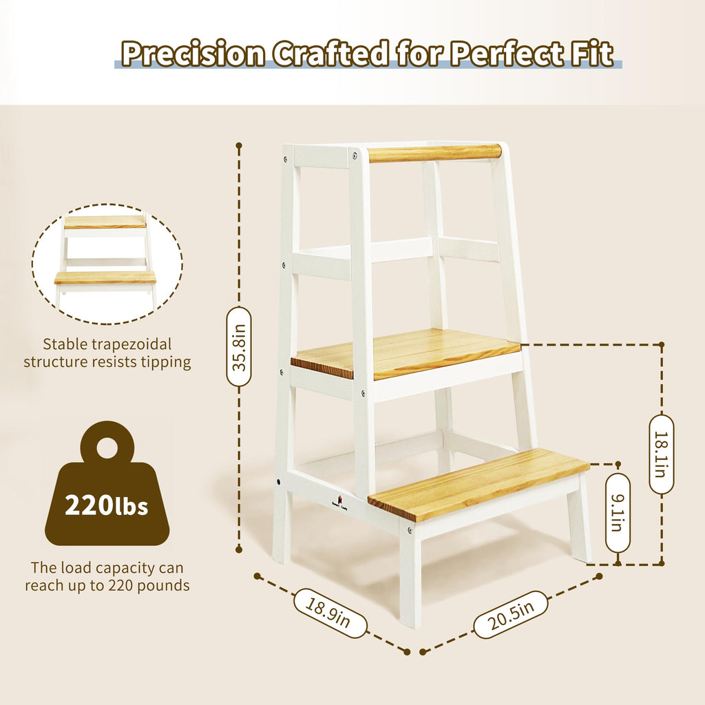 Spacious learning tower with white and wood-tone finish