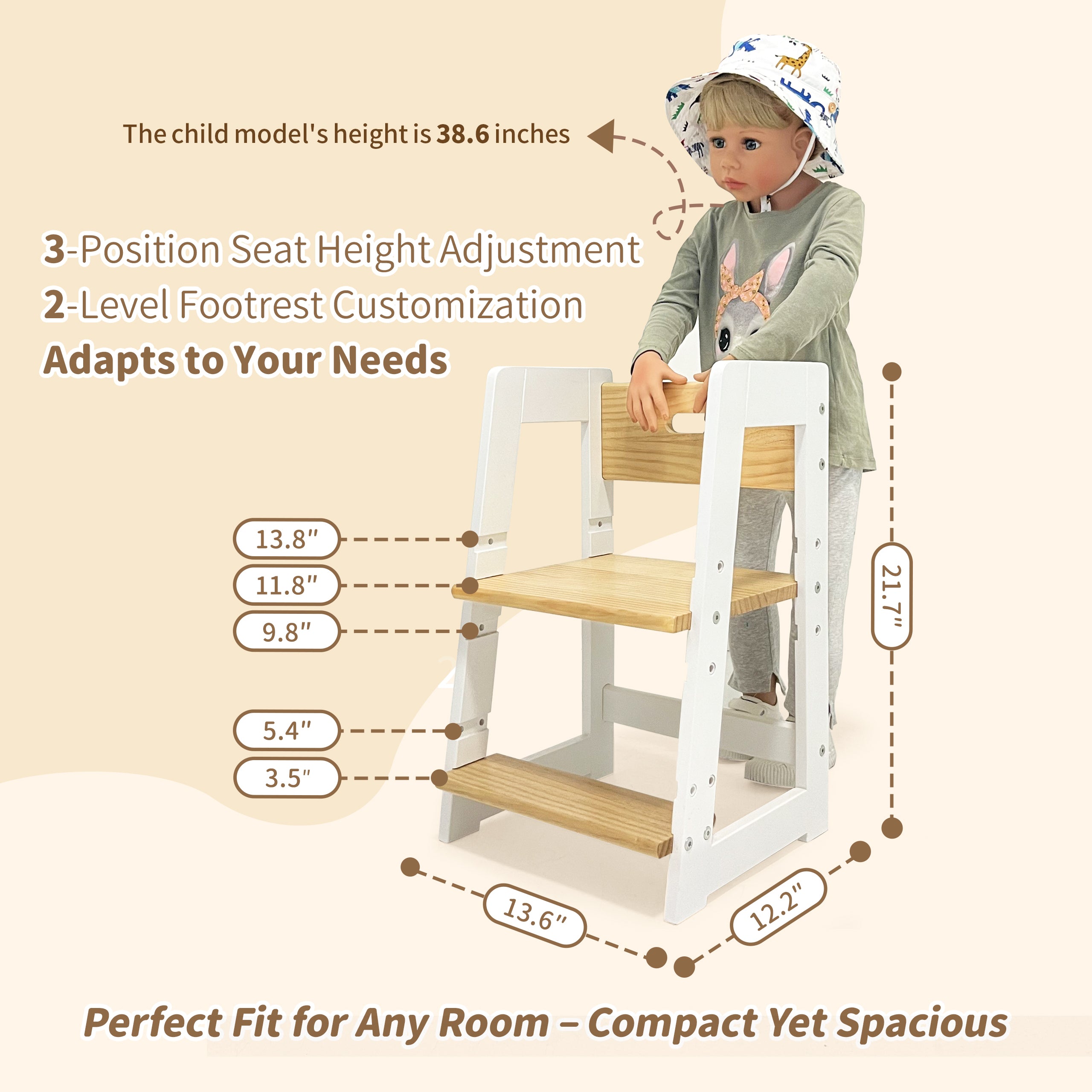 Stable step stool with non-slip base for toddler safety