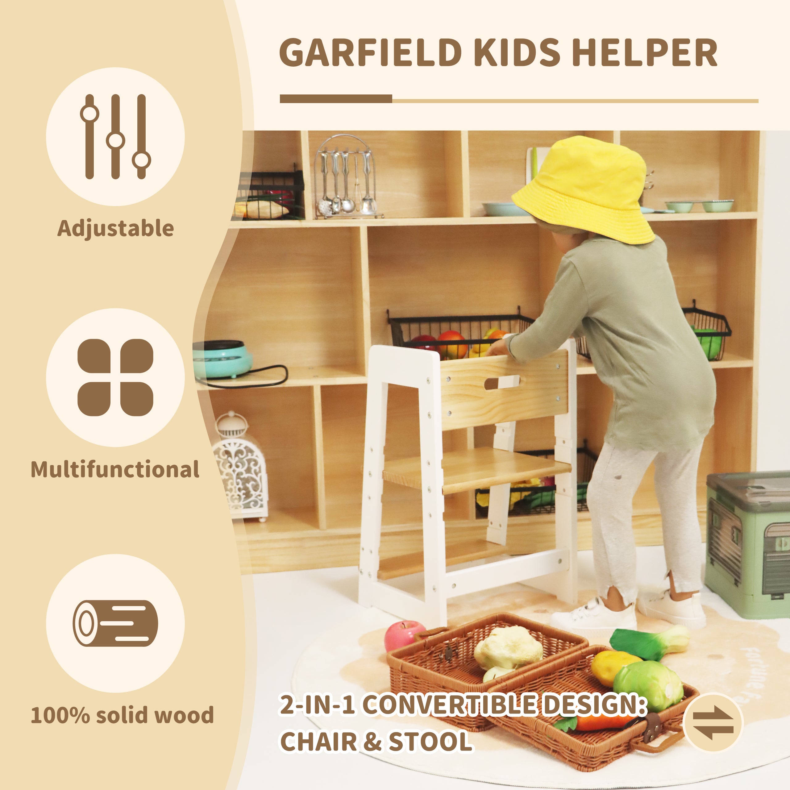 Using nesting stool as weaning chair for mealtime seating