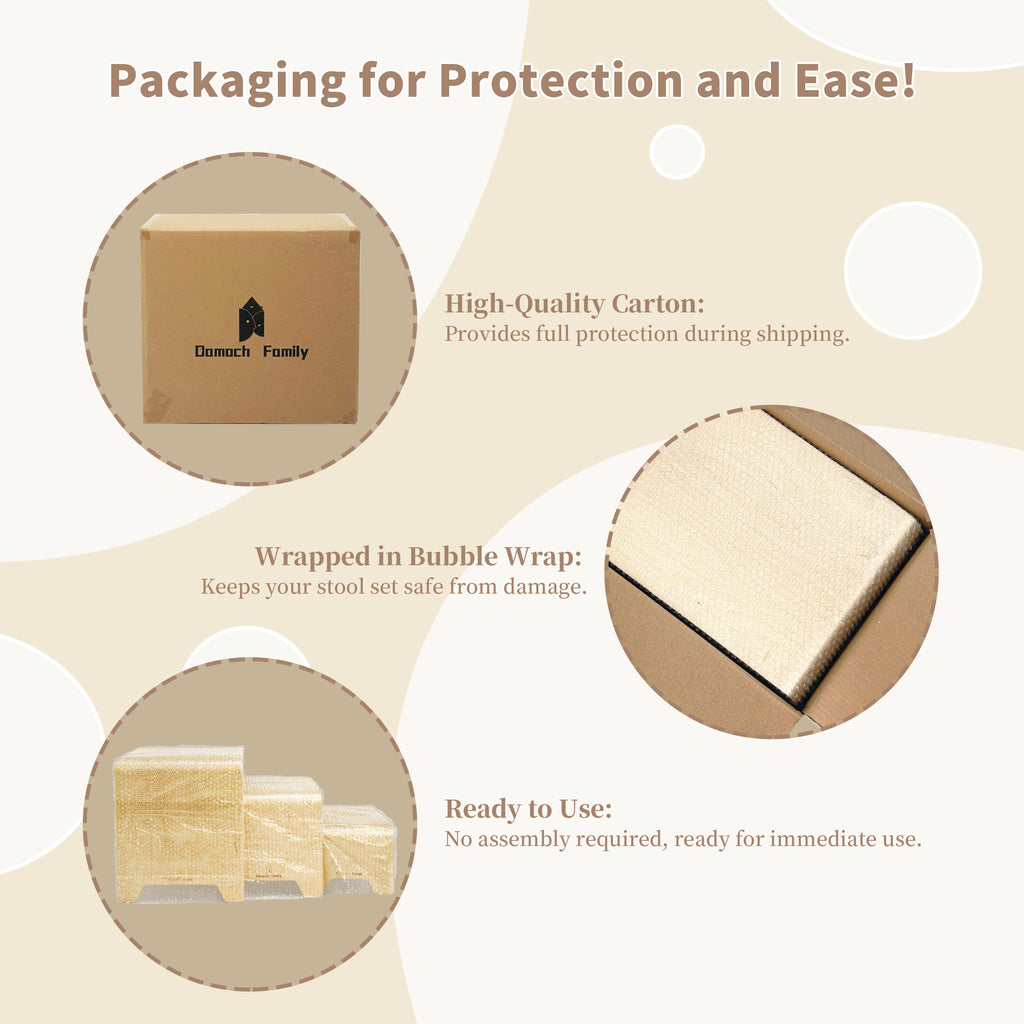 Damoch Family® Montessori 3-in-1 Kids Stool Set – Bentwood Toddler Table & Chairs, Stackable Nesting Stools for Playroom, Kitchen, bathroom, Kindergarten (S/M/L) - Eco-Friendly & Space-Saving - Damoch Family