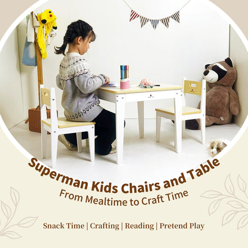 Damoch Family® Premium Kindergarten Grade Wooden Kids Table and Chairs Set - Montessori Learning Table with 2 Chairs for Toddlers, Child-Size Activity Play Station for Home and Preschool - Damoch Family