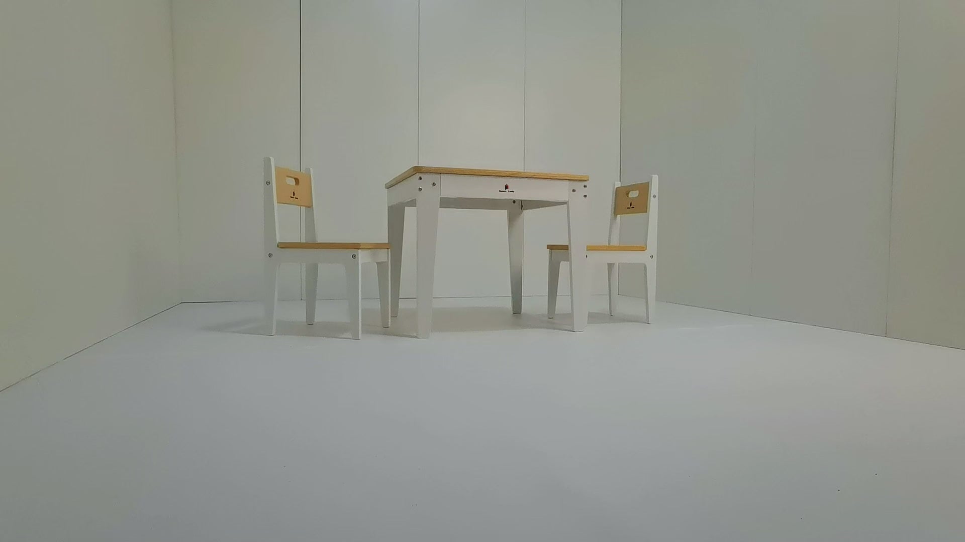 Hand-crafted Montessori table with 2 chairs - children dinning and painting at ergonomic height, designed for home and kindergarten